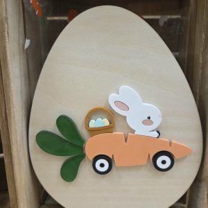 🐰 Boîte de Pâques en Bois à Garnir – Lapin & Voiture Carotte 🥕🍫