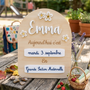 🌸 Pancarte de rentrée scolaire personnalisée en bois
