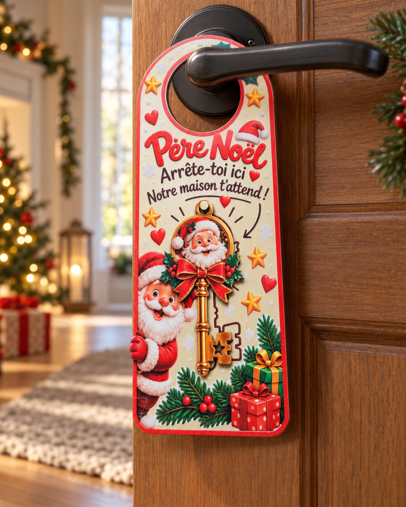 Accroche-porte Père Noël avec clé amovible personnalisée – décoration de Noël enfant